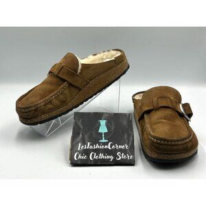 Birkenstock Women's Tan Suede Shearling-Lined Buckley  Mules Clogs Sz 9.5 (41) 3